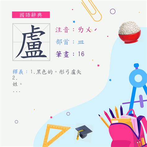 盧筆畫|盧 (注音:ㄌㄨˊ 部首:皿) 